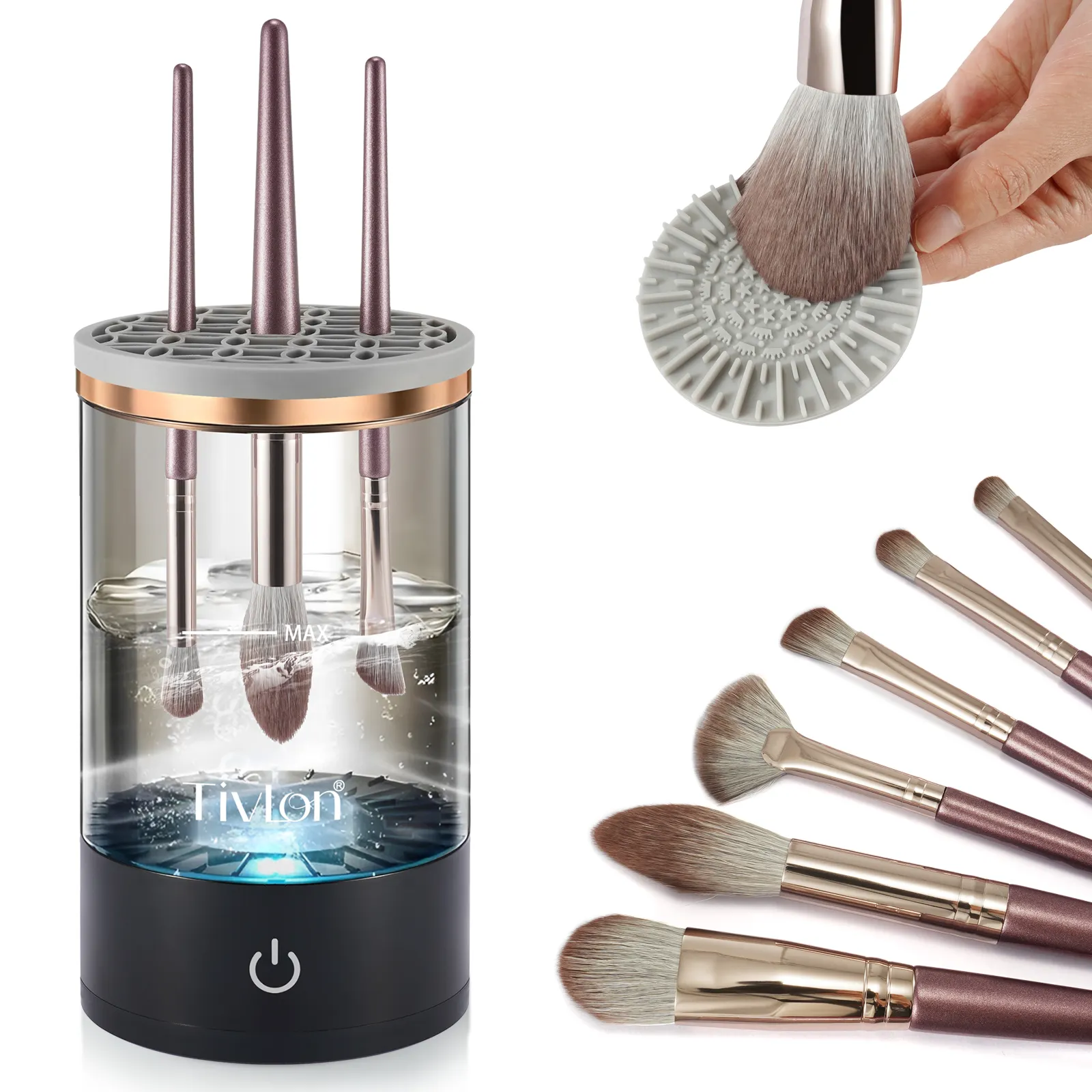 Outil multifonctionnel 4 en 1 Brosses à cosmétiques de toutes tailles pour le nettoyage en profondeur Brosse à maquillage à rotation automatique pour femmes filles