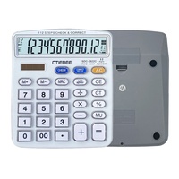 Calculatrice de bureau en plastique élégante CTIFREE, double alimentation, 99 opérations, 12/14 chiffres, calendrier intégré, haute précision
