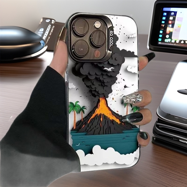 Creative Volcanic Eruption 3D PC Anti-Fingerprint Phone Case for iPhone 17 16 15 14 Pro Max