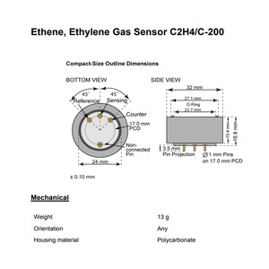 Capteur de gaz d'éthylène Membrapor C2H4C-200, électrochimique à 3 électrodes pour la mesure discontinue de la maturation des fruits - Product Image 3