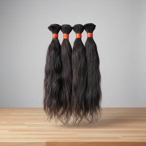 <b>Silky</b> Straight Black Indian Human Hair Bulk Extensions Cheap Double Weft Bundles with Cuticle Aligned Raw Material - Product Image 3