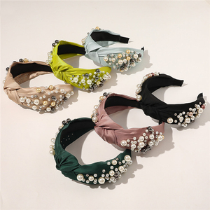 Bandeau torsadé en cristal et perles pour femmes, accessoires pour cheveux, rembourré à la main, Style INS <span class=keywords><strong>SP</strong></span>, serre-tête de luxe - Product Image 5
