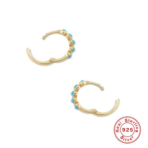 Pendientes de Plata de Ley S925 con Turquesa y Diamantes, Clásicos de Moda Europea y Americana, Pendientes de Aro Versátiles y Sencillos - Product Image 6