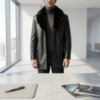 Veste en cuir vintage authentique pour homme avec col en fourrure et fibre de polyester