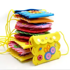 Kinder DIY handgemachte Bastel sets Nähen Sie Ihre eigenen Geldbörsen Bunte EVA Schaum Näh beutel 3D Edelstein Kristall Aufkleber Dekoration Kinderspiel zeug