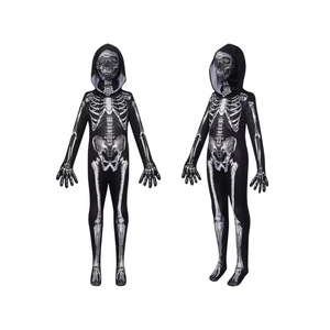 Costume de squelette Yiku, combinaison à capuche intégrale pour adultes et enfants, Halloween, cosplay, style gothique, design sans couture - Product Image 1