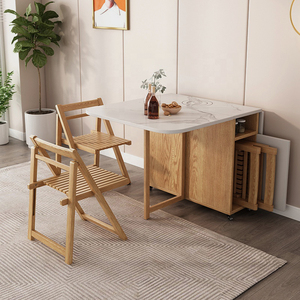 Tavolo da Pranzo Pieghevole con Piano Effetto Marmo, Struttura in Legno e Mobile Contenitore per <span class=keywords><strong>Cucina</strong></span> e Soggiorno di Piccoli Appartamenti - Product Image 5