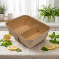Bol en papier kraft carré à fond plat, jetable, de qualité alimentaire, à 2 compartiments, pour l'emballage de biscuits et de salades, vente en gros