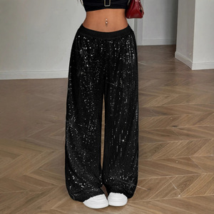 <span class=keywords><strong>Pantaloni</strong></span> <span class=keywords><strong>Eleganti</strong></span> da Donna Taglia Europea e Americana, a Vita Alta, con Paillettes, Gamba Svasata, Casual, Lunghi, <span class=keywords><strong>Neri</strong></span>, alla Moda, 100% - Product Image 4