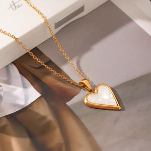 MW 18K 골드 방수 도금 보석 간단한 스테인레스 스틸 상감 하트 쉘 씨앗 연인 펜던트 목걸이 여성용 선물 - Product Image 3