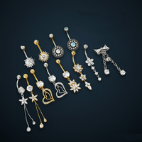 Vente en gros de piercings de nombril en acier chirurgical doré avec zircon, plusieurs modèles, bijoux de corps