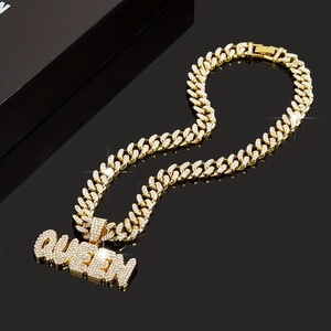 Girocollo con ciondolo alla moda per rapper placcato in lega di zinco, bianco Non magnetico, mosaico di strass, resistente e accattivante - Product Image 4