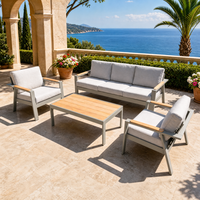 Canapé de jardin en aluminium pour véranda, avec structure, protection contre les intempéries et coussins – Ensemble 7 pièces résistant aux intempéries