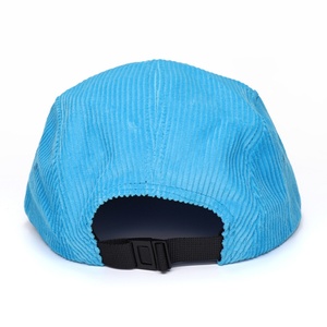 Casquettes de course non structurées personnalisées à 5 panneaux en velours côtelé bleu avec logo brodé - Product Image 3