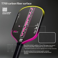 Raquette de pickleball en fibre de carbone T700 finition mate, longueur 40,5 cm, épaisseur 16 mm, poids 220-230 g, transfrontalier