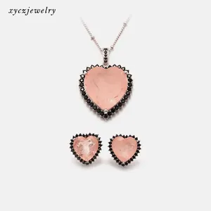 Xingyu Jewelry Fashion CZ Fusion stone Heart Pendant Necklace Stud Earrings Brazillian Jewelry Set