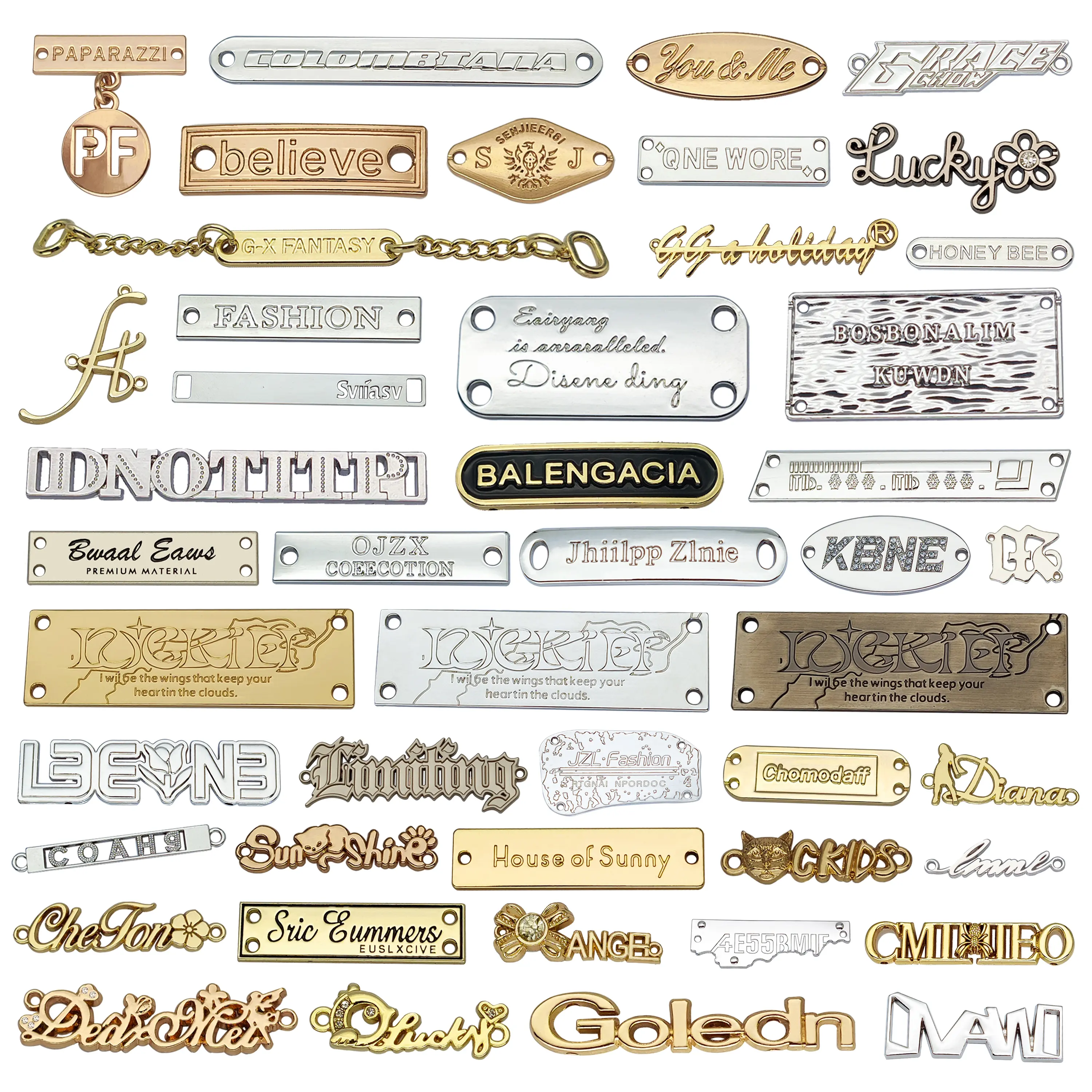 Hochwertige benutzer definierte Marke Logo Metalle ti ketten Gravierte Metall anhänger für Kleidungs stücke/Geschenk box