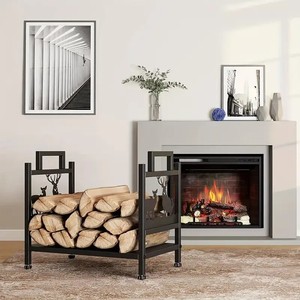 Metal <b>Log</b> Holder Rectangle Powder Coated Firewood Storage <b>Rack</b> Indoor Outdoor Classic Style Wood Fuel - Product Image 4