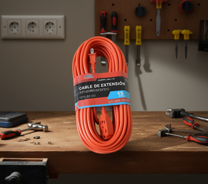 Cable de extensión de 15 metros, 127V, 60Hz, 10A, naranja, resistente, para uso doméstico. - Product Image 2