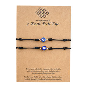 Encanto de moda 2 unids/set Lucky <span class=keywords><strong>7</strong></span> <span class=keywords><strong>nudos</strong></span> mal de ojos <span class=keywords><strong>pulsera</strong></span> para Mujeres Hombres niños cuerda roja ajustable trenzada TARJETA DE PAPEL DE MODA Brace - Product Image 3