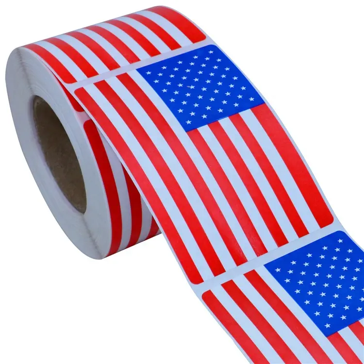 Hybsk America USA Flag Labels Red White Blue 2 × 3 Inch Squares 300 Adhesive Stickers
