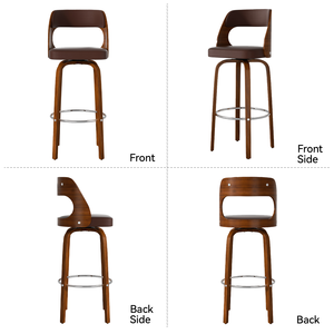 Tabourets de bar, tabourets de bar pivotants à hauteur réglable en bois courbé 2 en 1, siège en bois/ cuir avec dossier et repose-pieds - Product Image 4