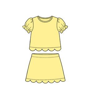 Conjunto de falda y camiseta de algodón estampado personalizado para bebé niña, con borde festoneado, transpirable y de tela peinada. - Product Image 6