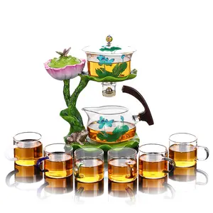 Business Gift Glass Kung Fu Tea Set Lotus Pond Moonlight Automatic Tea Set Office Home Lazy Teapot