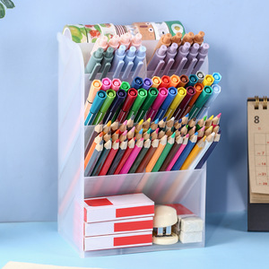 Transparent Slanted Pen Holder <b>Storage</b> Box 9 Grids Plastic Stationery Organizer For <b>Art</b> <b>Supplies</b> Student Desk Use - Product Image 1