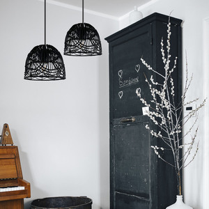 โคมไฟระย้าหวายเทียมทรงกลม E27 ไฟ LED ตกแต่งบ้าน สีเหลืองและสีดำ - Product Image 3