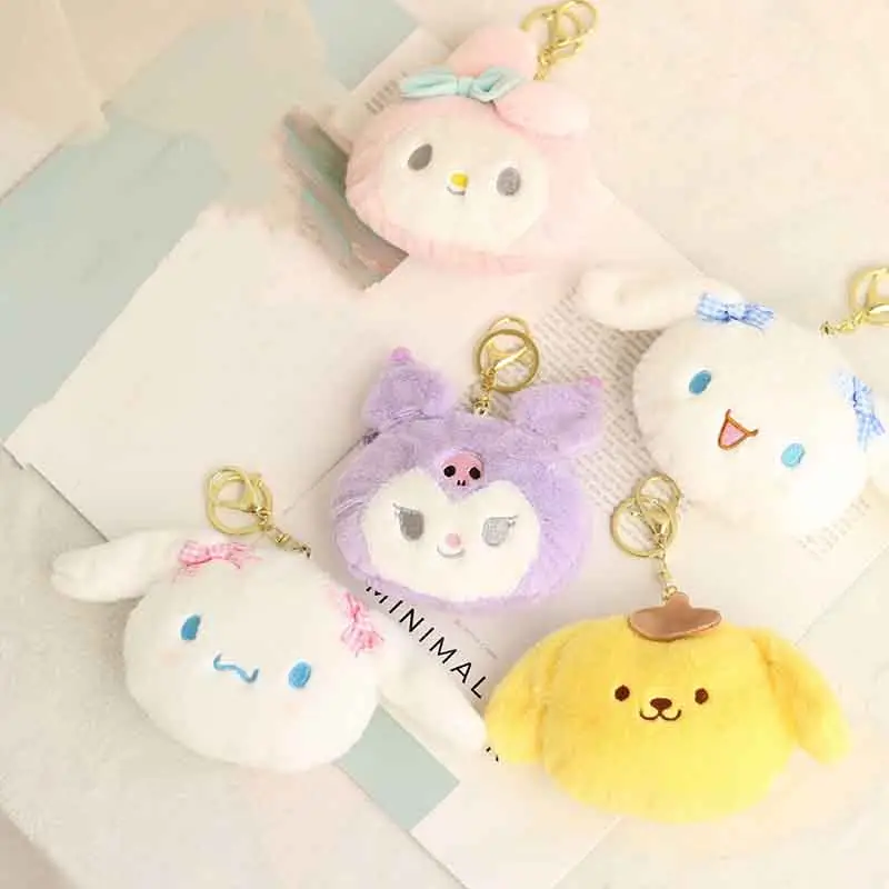 12CM Kawaii Sanrio Plüsch Kitty Kuromi Meine Melodie Panda Styling Süße Tasche Gefüllte Plüsch Schlüssel bund Auto Anhänger Geschenke Für Mädchen Kinder