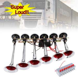 Klaxon musical 24V 150db par 6 trompettes de <span class=keywords><strong>voiture</strong></span> musicale klaxon <span class=keywords><strong>à</strong></span> <span class=keywords><strong>air</strong></span> 8 boutons boîte de commutation adaptée aux camions, camions et bateaux - Product Image 1