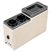 Boîte de rangement avant de luxe pour véhicule commercial avec chargeur USB et finition plastique et cuir, rangement allée deuxième rangée