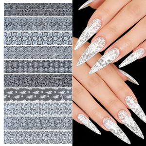 Autocollants pour ongles en dentelle noire et blanche, ciel étoilé, 10 feuilles/paquet, styles variés, autocollants adhésifs pour ongles, pour salon, manucure DIY - Product Image 5
