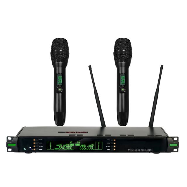Professional UHF Wireless Microphone System 2 Channel Handheld Mic 60m Long Range Stage Church Microphone with Balanced Output
