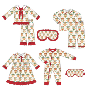 Vestiti abbinati fratelli invernali pigiama con stampa natalizia pigiama personalizzato per ragazze maschera per gli occhi in cotone a manica lunga Set per bambini - Product Image 1