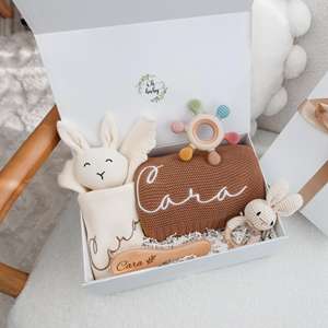 Kaiyue 100% katun rajut selimut bedong baru lahir menerima selimut bayi sendawa Set hadiah pribadi kotak hadiah mandi bayi - Product Image 3