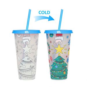 24oz Large Capacity American Style Eco-Friendly Reusable Color-Changing PP <b>Plastic</b> Cup with <b>Straw</b> and Lid - Product Image 5