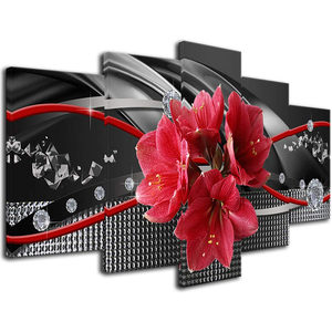 Trang Trí Phòng Khách 5 Bức Tranh Hoa Anh Túc Đỏ Áp Phích Vải Bố Tranh Hoa Hồng Treo Tường 5 Tấm Tranh Vải Bố Nghệ Thuật Treo Tường - Product Image 3
