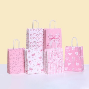 YZ Pink Bow Kraft Paper Handbag Birthday Gift Packaging <strong>Bag</strong> <strong>Sweet</strong> Girl <strong>Party</strong> Gift <strong>Bag</strong> Candy Packaging Recyclable Wedding <strong>Bag</strong> - Product Image 1