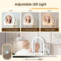 Coiffeuse compacte moderne avec miroir éclairé, table de maquillage blanche avec étagère latérale de rangement pour chambre à coucher