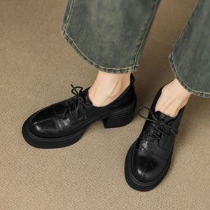 Cialisa 2025 – Nouveaux Mocassins Décontractés en Cuir Véritable Vintage pour <span class=keywords><strong>Femme</strong></span>, <span class=keywords><strong>Bout</strong></span> Rond, Talons Hauts Épais à Lacets Croisés, Chaussures à Talons Compensés Élégantes - Product Image 2
