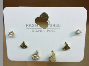 Orecchini a Perno in Argento S925 Placcato Oro con Cristalli, Set di Gioielli da Donna alla Moda - Product Image 3