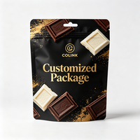 Pochette à fermeture éclair personnalisée en feuille d'or noir pour l'emballage de chocolats artisanaux, de truffes, de fèves de cacao et de confiseries gourmandes