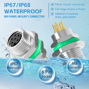M8印刷电路板插座6针母圆形面板安装连接器防水IP67前锁插座，用于工业传感器和以太网 - Product Image 3