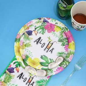 Assiettes en papier hawaïennes Aloha modernes OEM, directement de l'usine, jetables, pour décorations de fête d'anniversaire Luau - 9 décorations de fête hawaïennes - Product Image 4