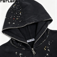 Sweat à capuche zippé OEM ODM Starry Night pour homme, noir, imprimé étoiles colorées en strass, style Y2K, streetwear, vente en gros