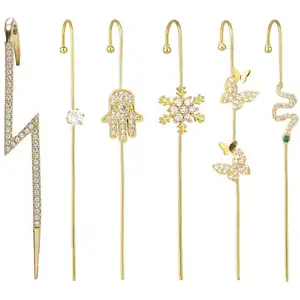 Ear Wrap Earrings Elegant Crystal Gold-tone Crawler Hook Earrings Classic Rhinestone Piercing Ear Cuff For Women Girls