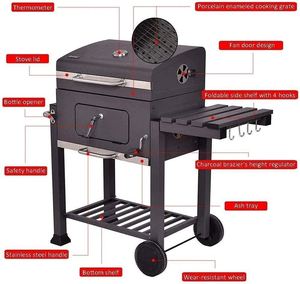 Backyard Outdoor Kitchen Barbecue Smoker <b>Large</b> Trolley Garden Party Black Trolley Cart <b>Bbq</b> Charcoal Grill - Product Image 3