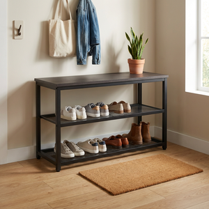 Zapatero Moderno de Madera Maciza y Metal para la Entrada, Mueble para el Hogar, Almacenamiento de Zapatos Duradero - Product Image 1
